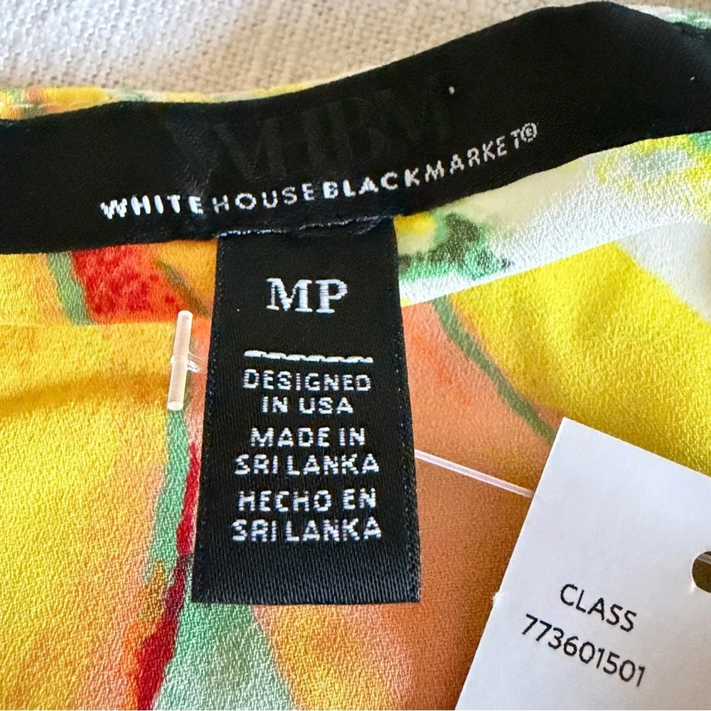 White House Black Market Chiffon Lurex Blouse Womens MP Peplum Jungle Flower - Picture 8 of 10